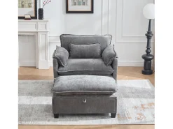 Poltrona*Hauss Spole Poltrona com apoio para os pés e almofada com espaço de arrumação - Tecido chenille - Cinza Cinzento