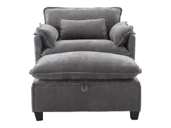 Poltrona*Hauss Spole Poltrona com apoio para os pés e almofada com espaço de arrumação - Tecido chenille - Cinza Cinzento