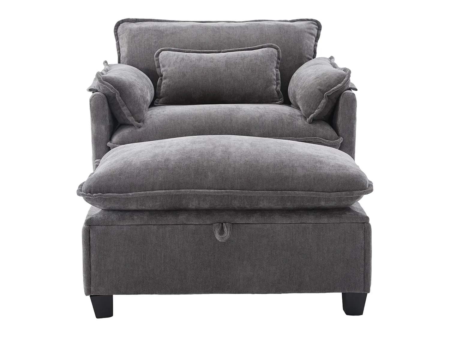 Poltrona*Hauss Spole Poltrona com apoio para os pés e almofada com espaço de arrumação - Tecido chenille - Cinza Cinzento
