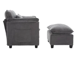 Poltrona*Hauss Spole Poltrona com apoio para os pés e almofada com espaço de arrumação - Tecido chenille - Cinza Cinzento