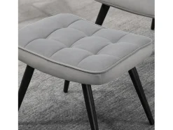 Poltrona|Hauss Spole Poltrona com banqueta em veludo cinza claro, pés de metal preto Cinzento claro