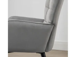 Poltrona|Hauss Spole Poltrona com banqueta em veludo cinza claro, pés de metal preto Cinzento claro