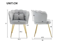 Poltrona*KOMHTOM Poltrona com encosto em forma de pétalas, almofadas em forma de borboleta, veludo, cinza Cinzento
