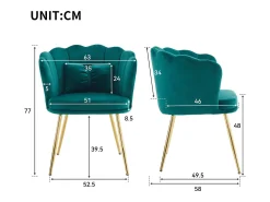 KOMHTOM Poltrona com encosto em forma de pétalas, almofadas em forma de borboleta, veludo, Verde