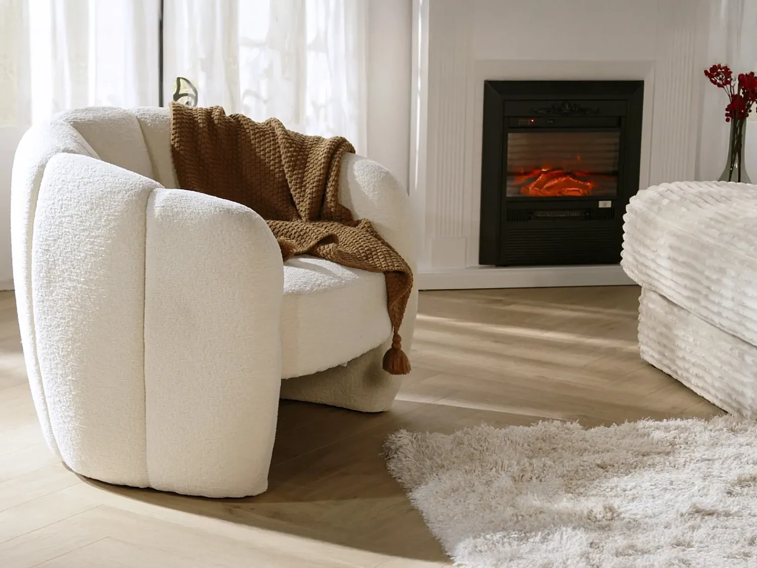 Poltrona*Vente-unique Poltrona concha em tecido chenille cor DELIPO Bege