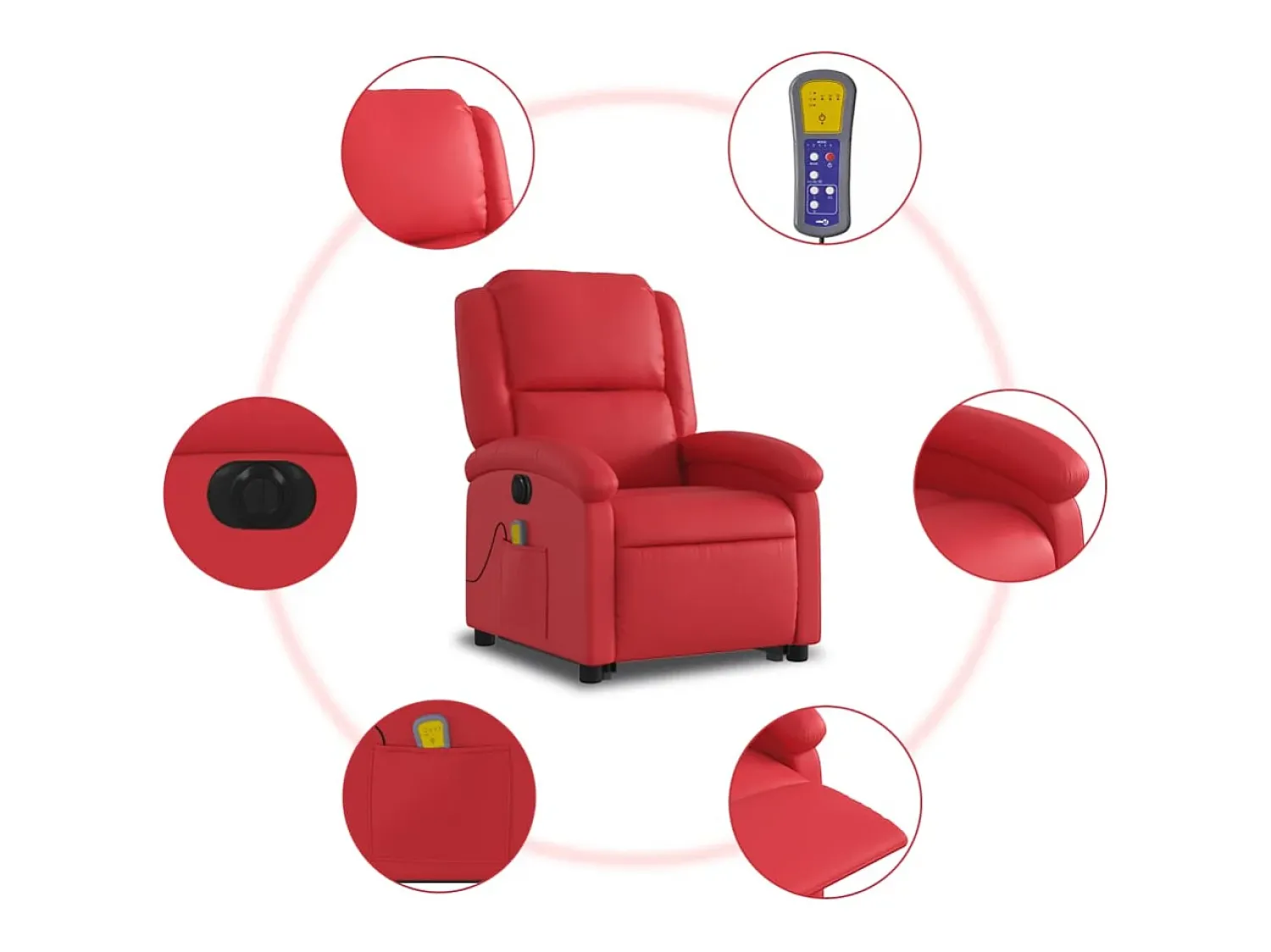 Best Poltrona Confortável | Poltrona reclinável elevatória elétrica couro artif. SHL716017 Vermelho