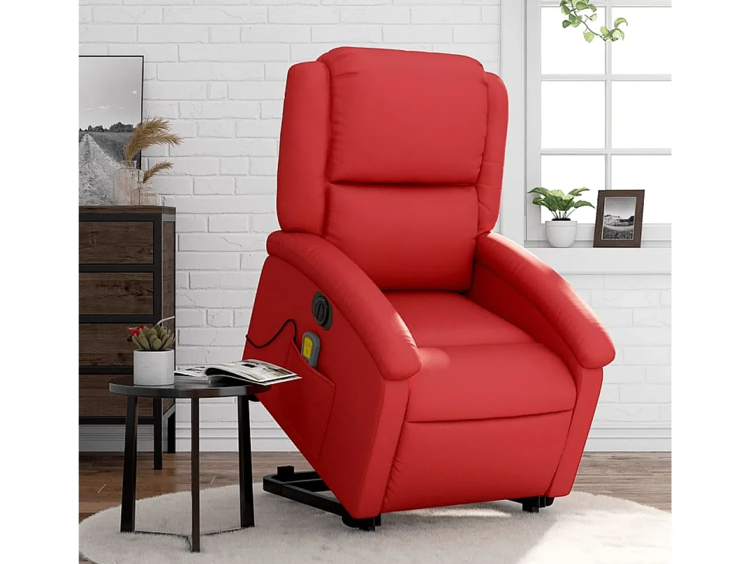 Best Poltrona Confortável | Poltrona reclinável elevatória elétrica couro artif. SHL716017 Vermelho