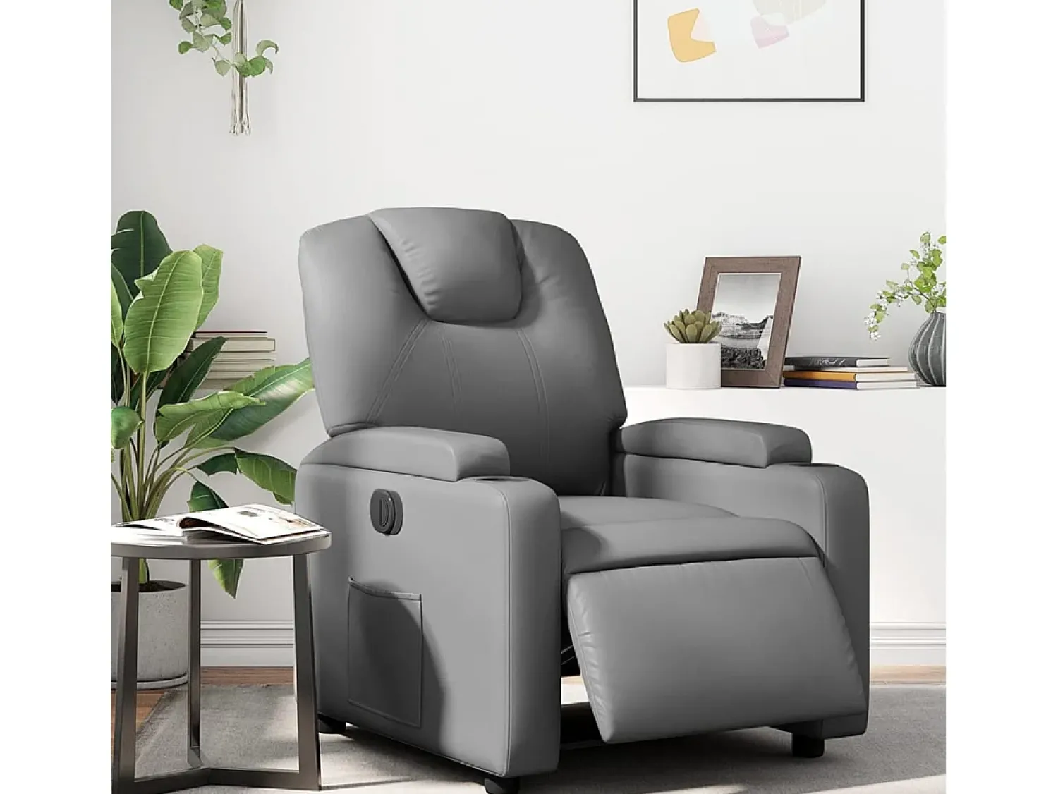 Outlet Poltrona Confortável | Poltrona reclinável elétrica couro artificial SHL825648 Cinzento