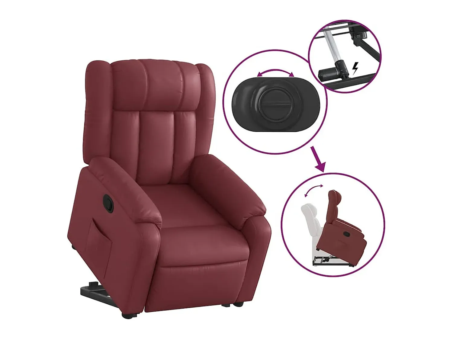 New Poltrona Confortável | Poltrona reclinável elevatória couro artificial tinto SHL301472 Vermelho