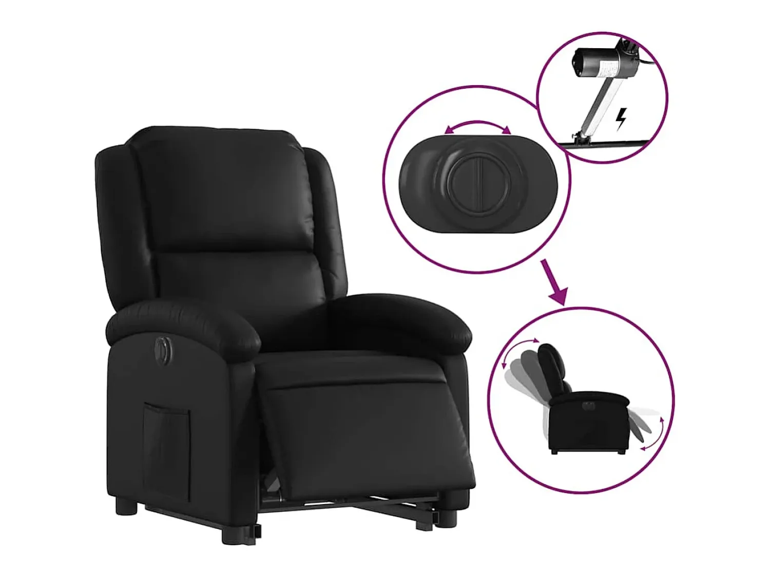 Poltrona* Poltrona Confortável | Poltrona reclinável elevatória elétrica couro artificial SHL611829 Preto
