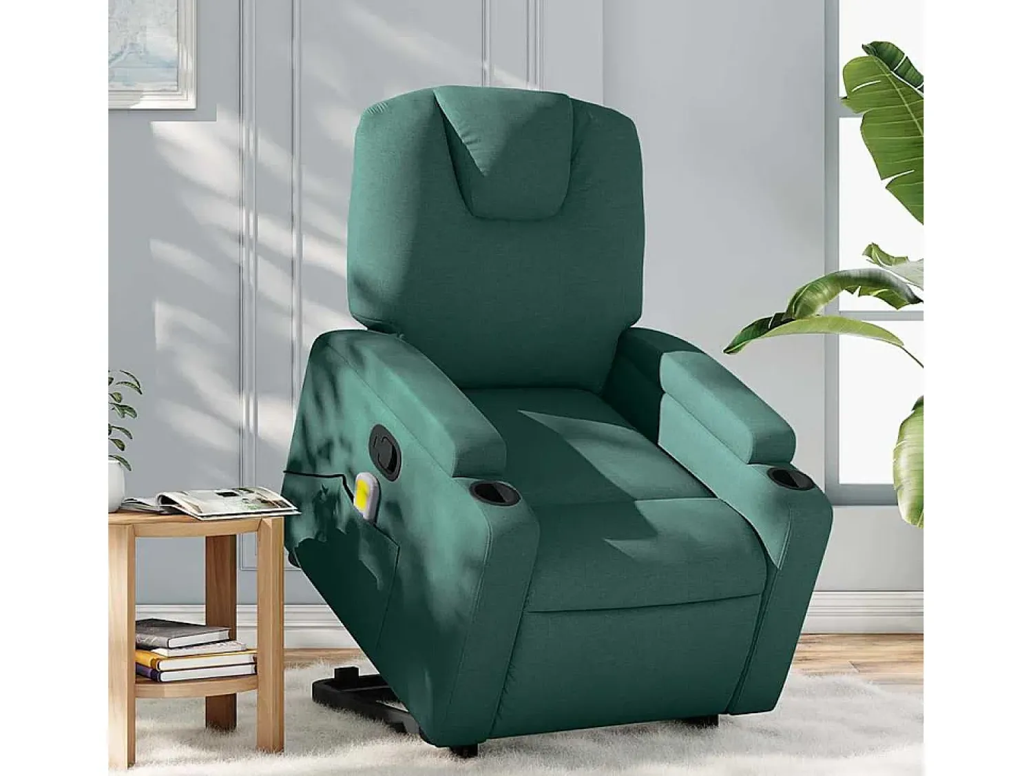 New Poltrona Confortável | Poltrona reclinável elevatória de massagens tecido verde-escuro SHL236187 Verde pinho