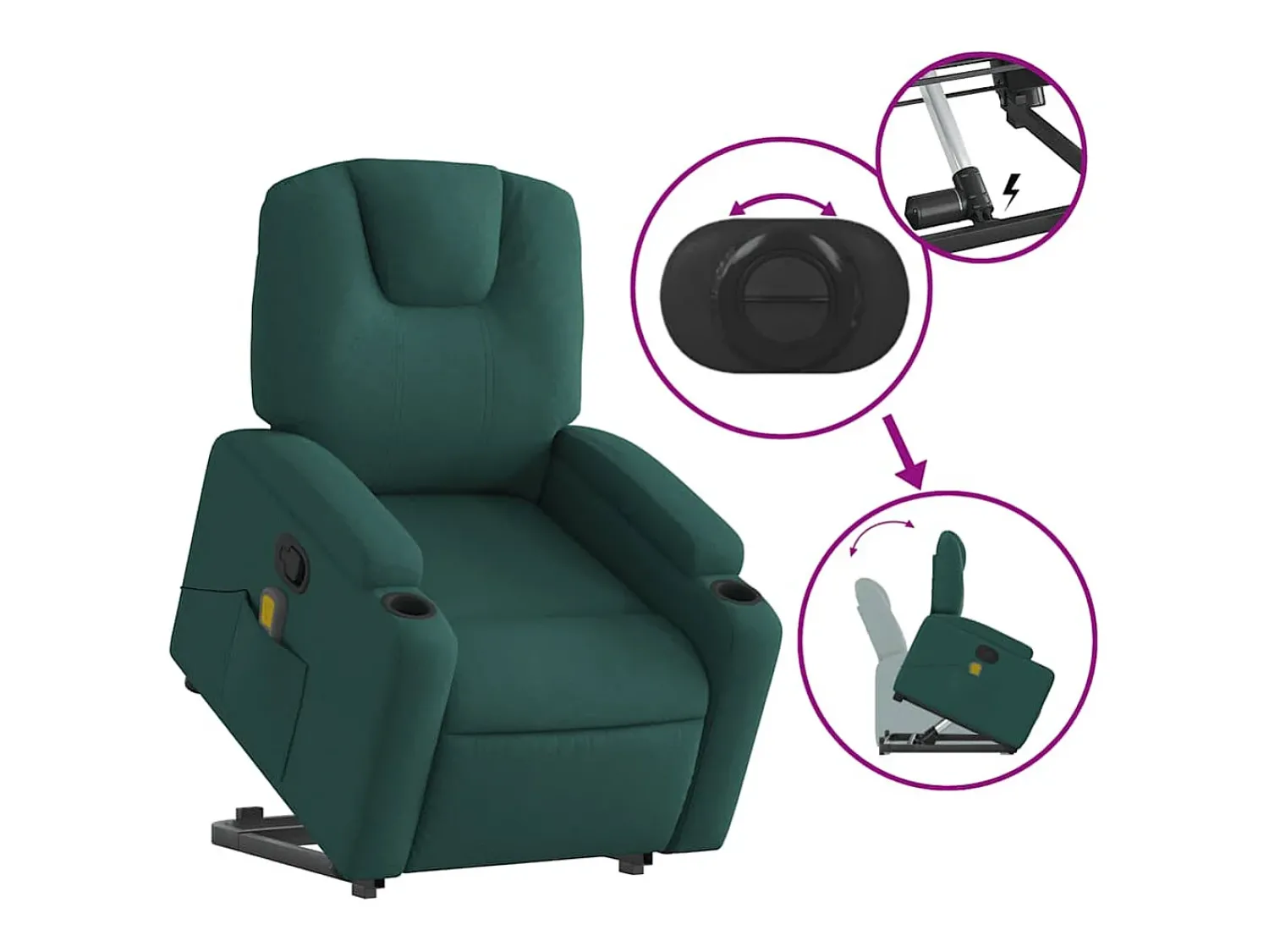 New Poltrona Confortável | Poltrona reclinável elevatória de massagens tecido verde-escuro SHL236187 Verde pinho