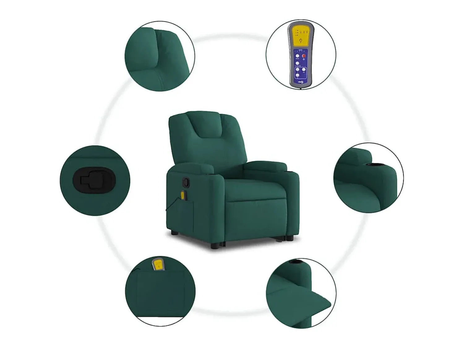 New Poltrona Confortável | Poltrona reclinável elevatória de massagens tecido verde-escuro SHL236187 Verde pinho