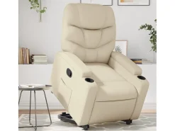 Best Poltrona Confortável | Poltrona reclinável elevatória couro artificial cor SHL878220 Creme