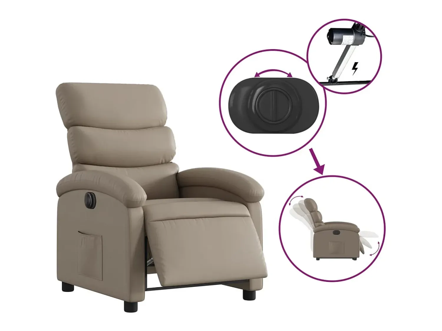 Poltrona| Poltrona Confortável | Poltrona reclinável elétrica couro artificial cor cappuccino SHL966184 Castanho