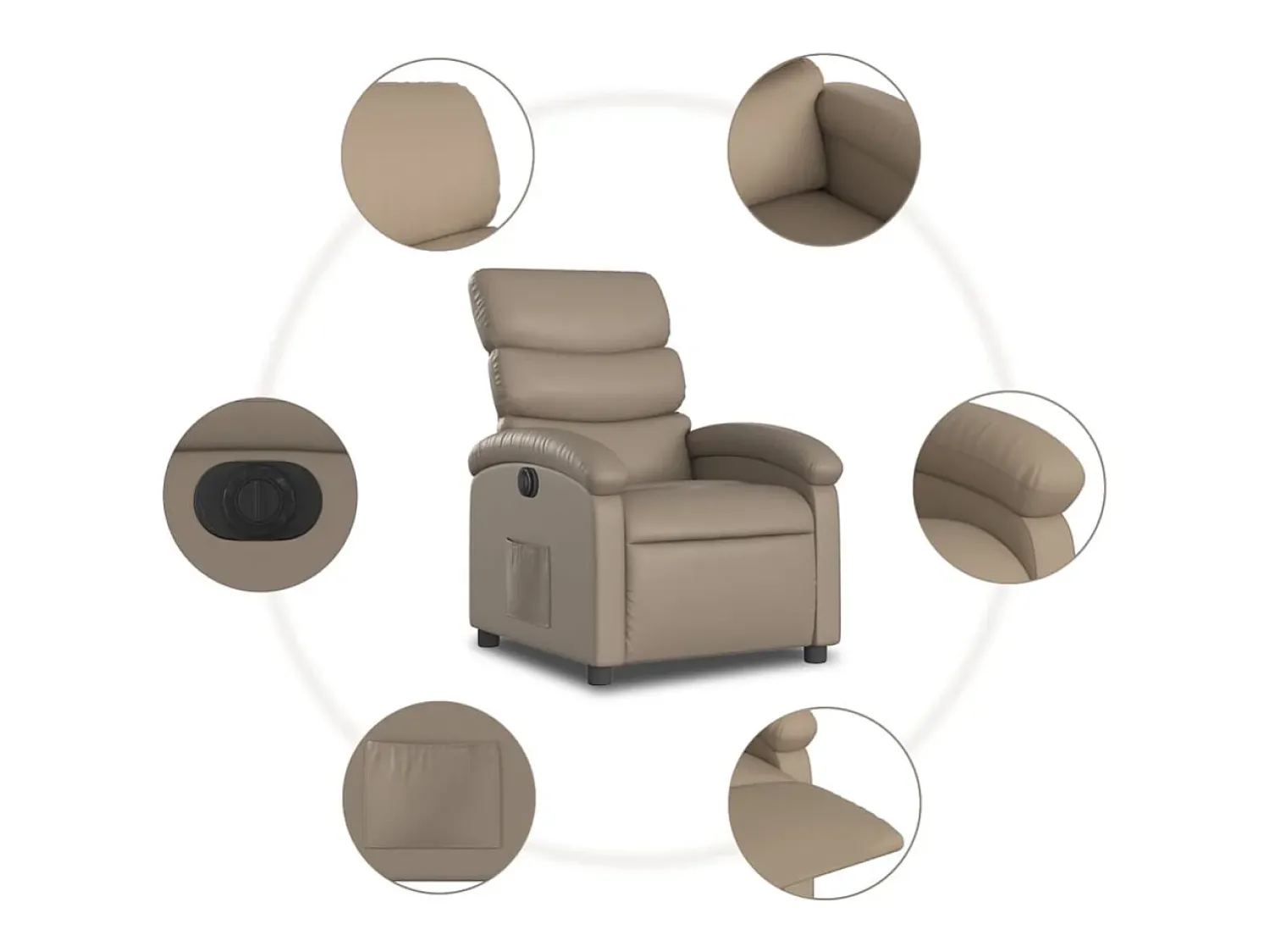 Poltrona| Poltrona Confortável | Poltrona reclinável elétrica couro artificial cor cappuccino SHL966184 Castanho