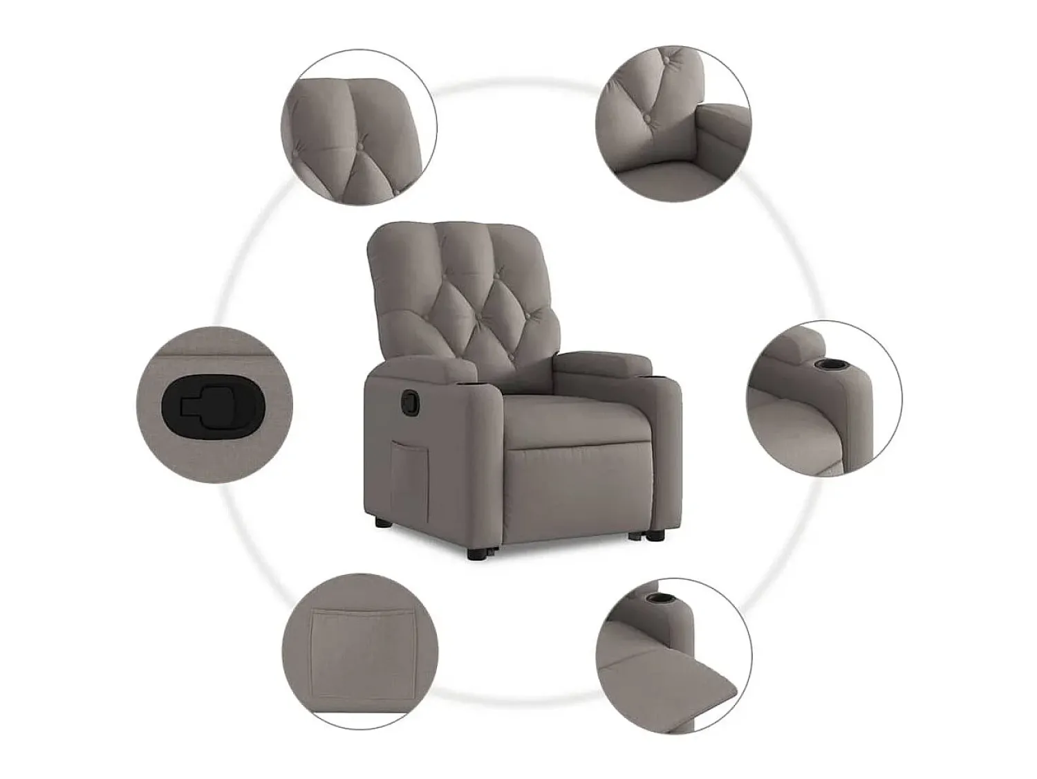 Clearance Poltrona Confortável | Poltrona reclinável elevatória tecido cinzento-acastanhado SHL671220 Taupe