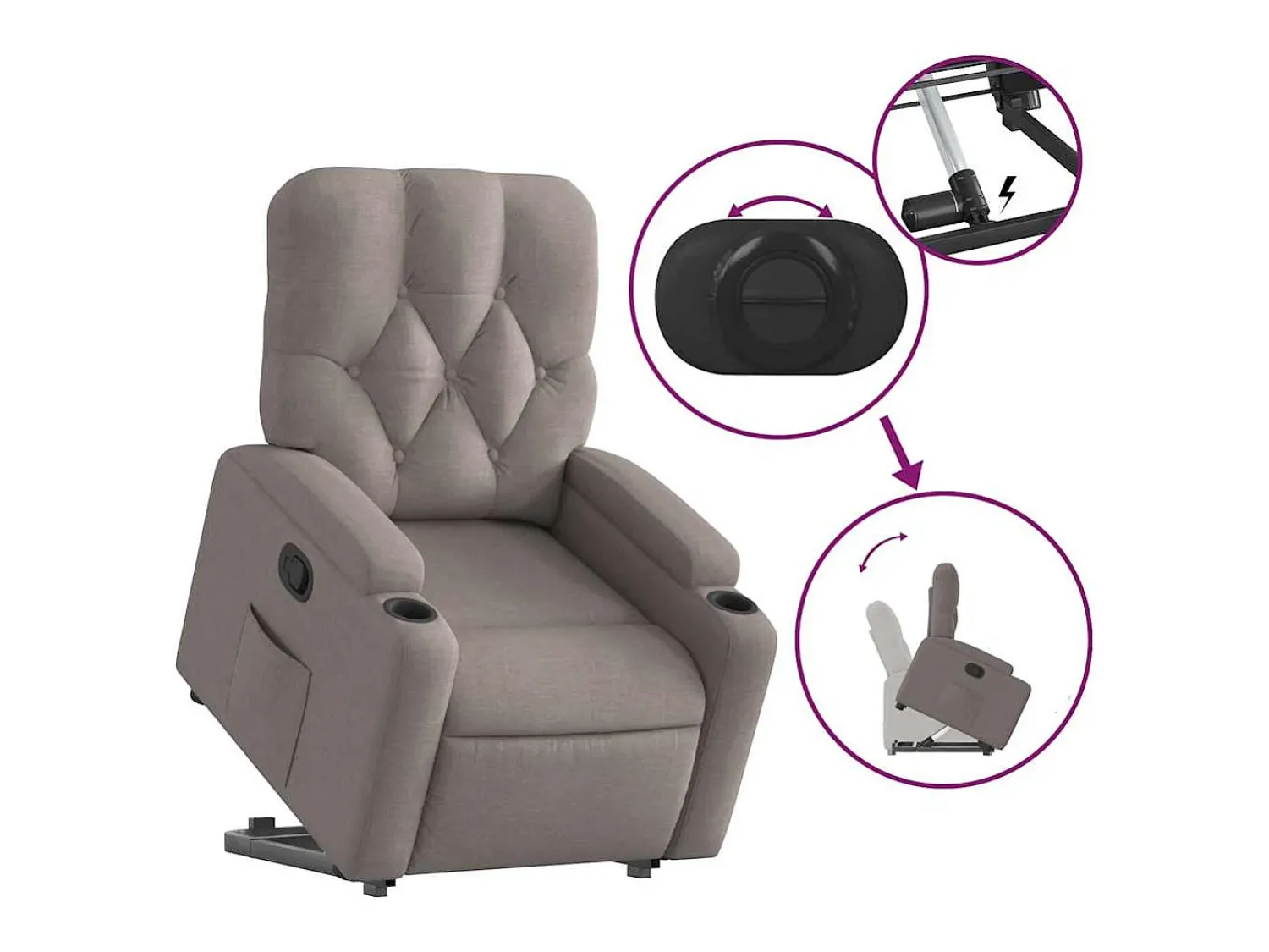 Clearance Poltrona Confortável | Poltrona reclinável elevatória tecido cinzento-acastanhado SHL671220 Taupe