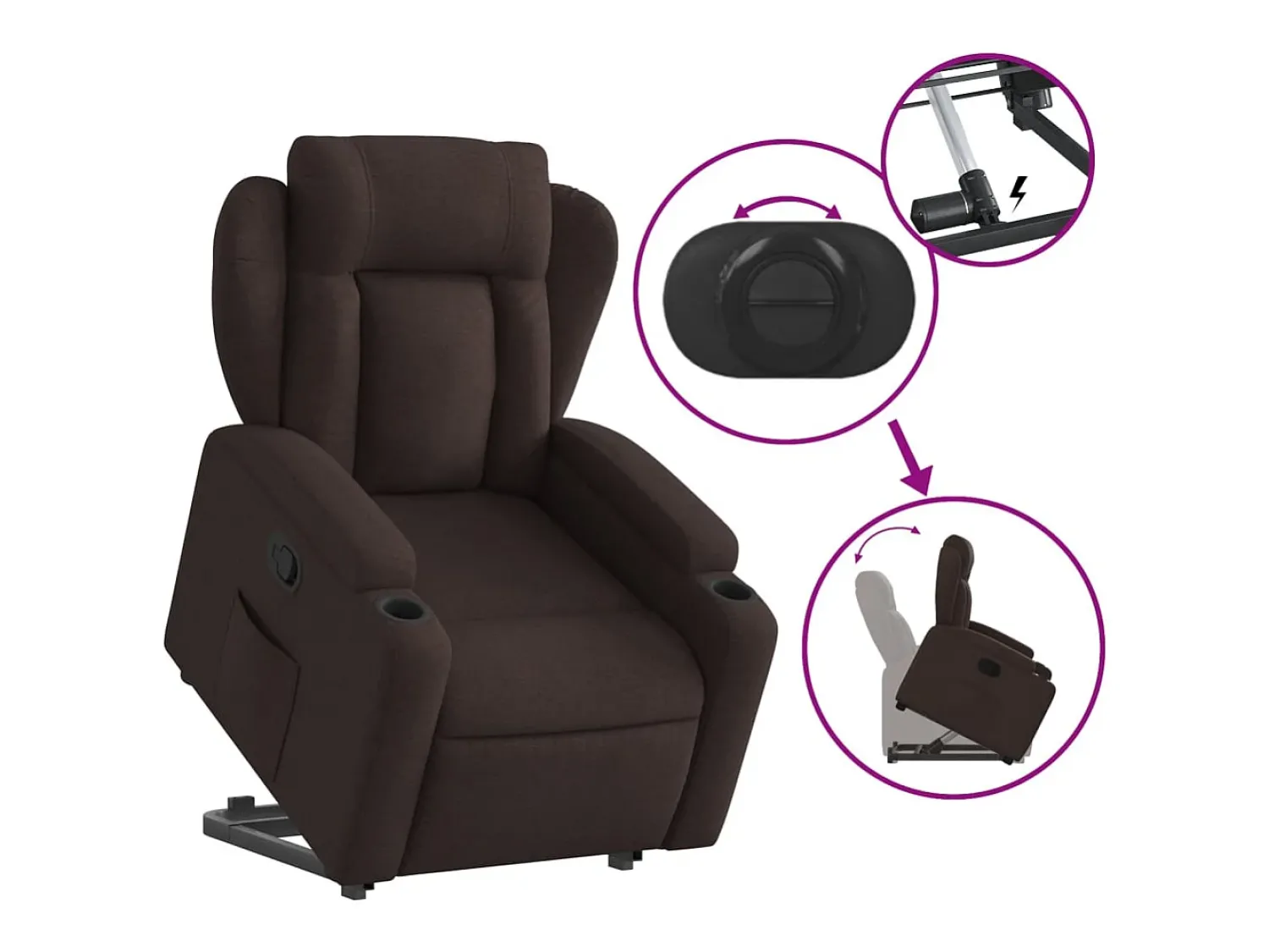 Best Poltrona Confortável | Poltrona reclinável elevatória tecido -escuro SHL503911 Castanho