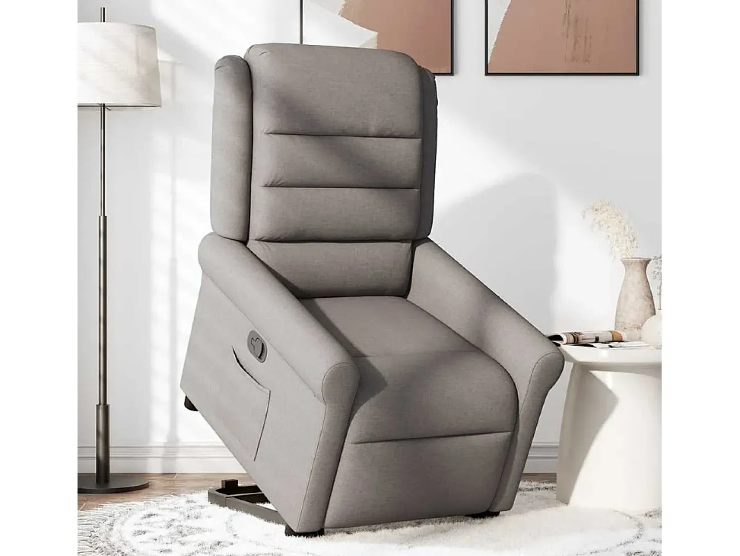 Sale Poltrona Confortável | Poltrona reclinável elevatória tecido cinzento-acastanhado SHL819448 Taupe