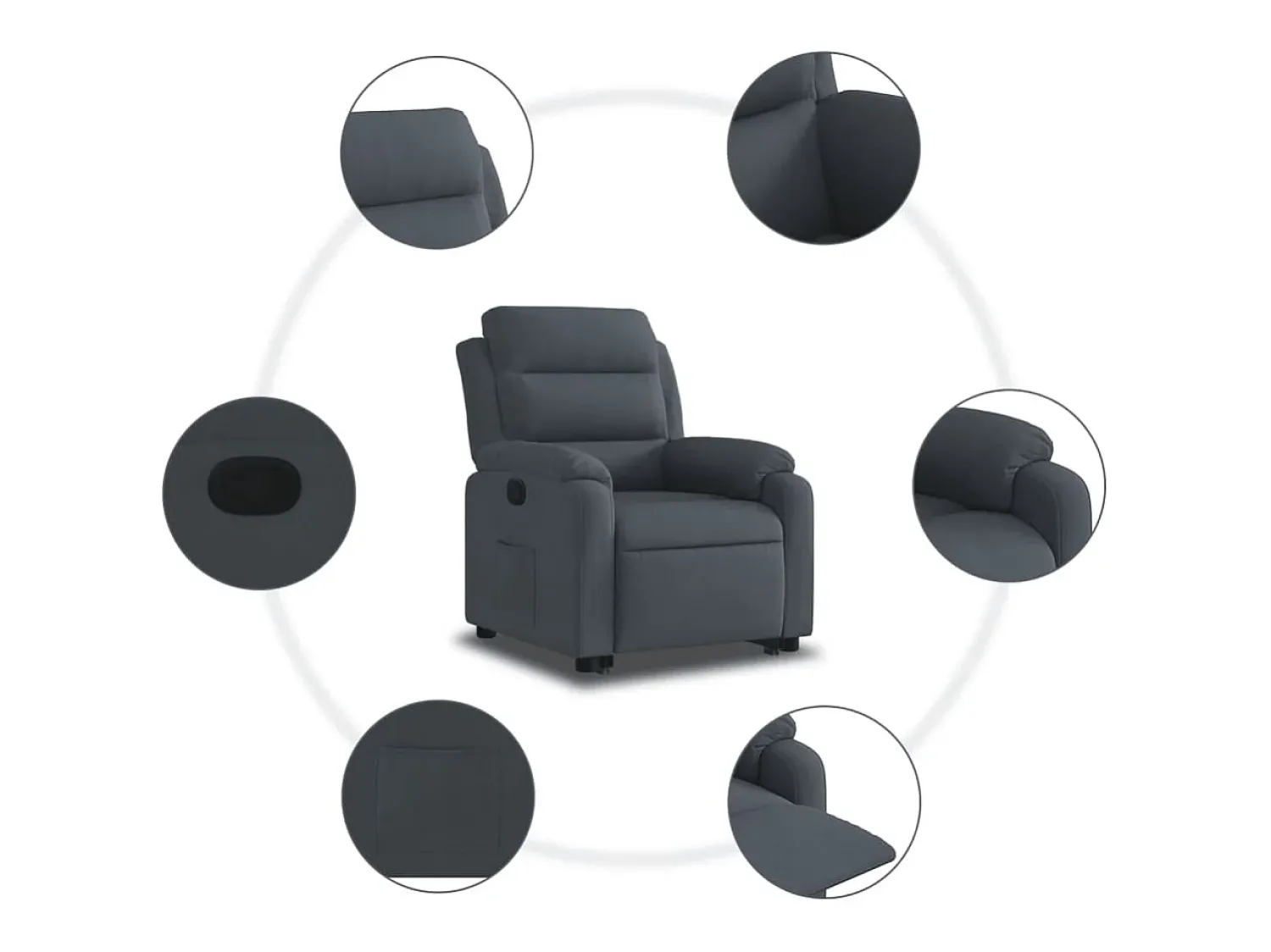 Poltrona Confortável | Poltrona reclinável elevatória veludo cinzento-escuro SHL584663^ Poltrona