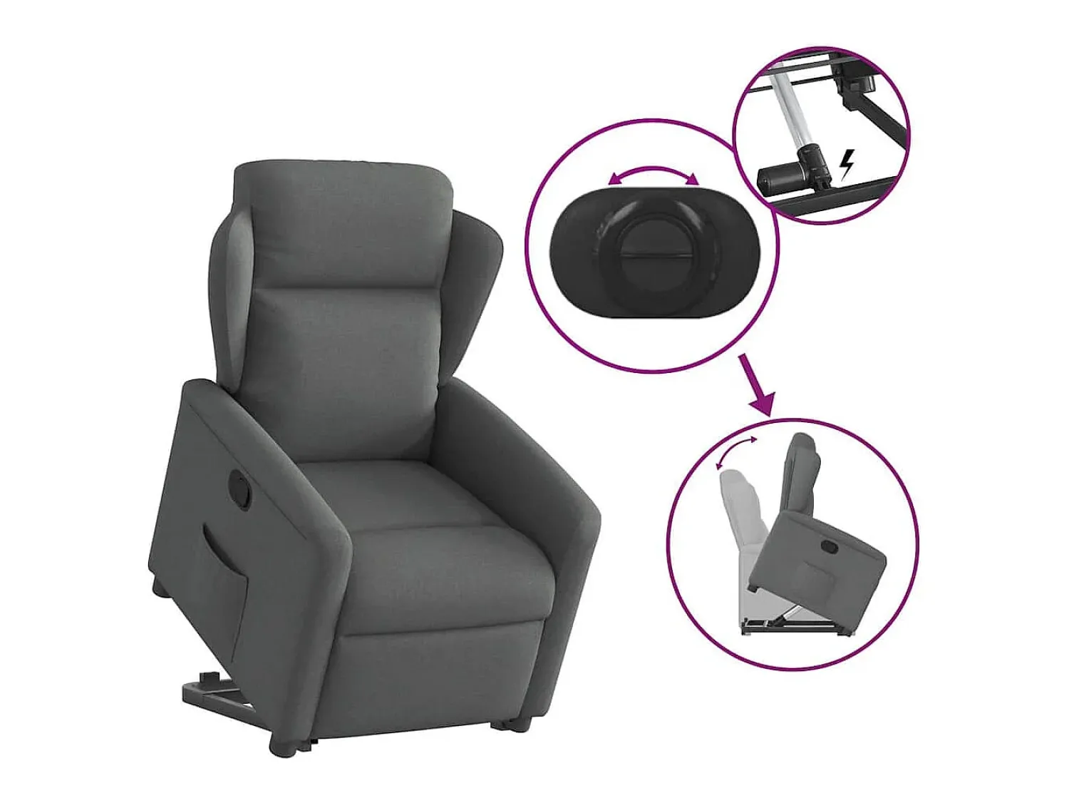 Clearance Poltrona Confortável | Poltrona reclinável elevatória tecido cinzento-escuro SHL783607 Cinza antracite