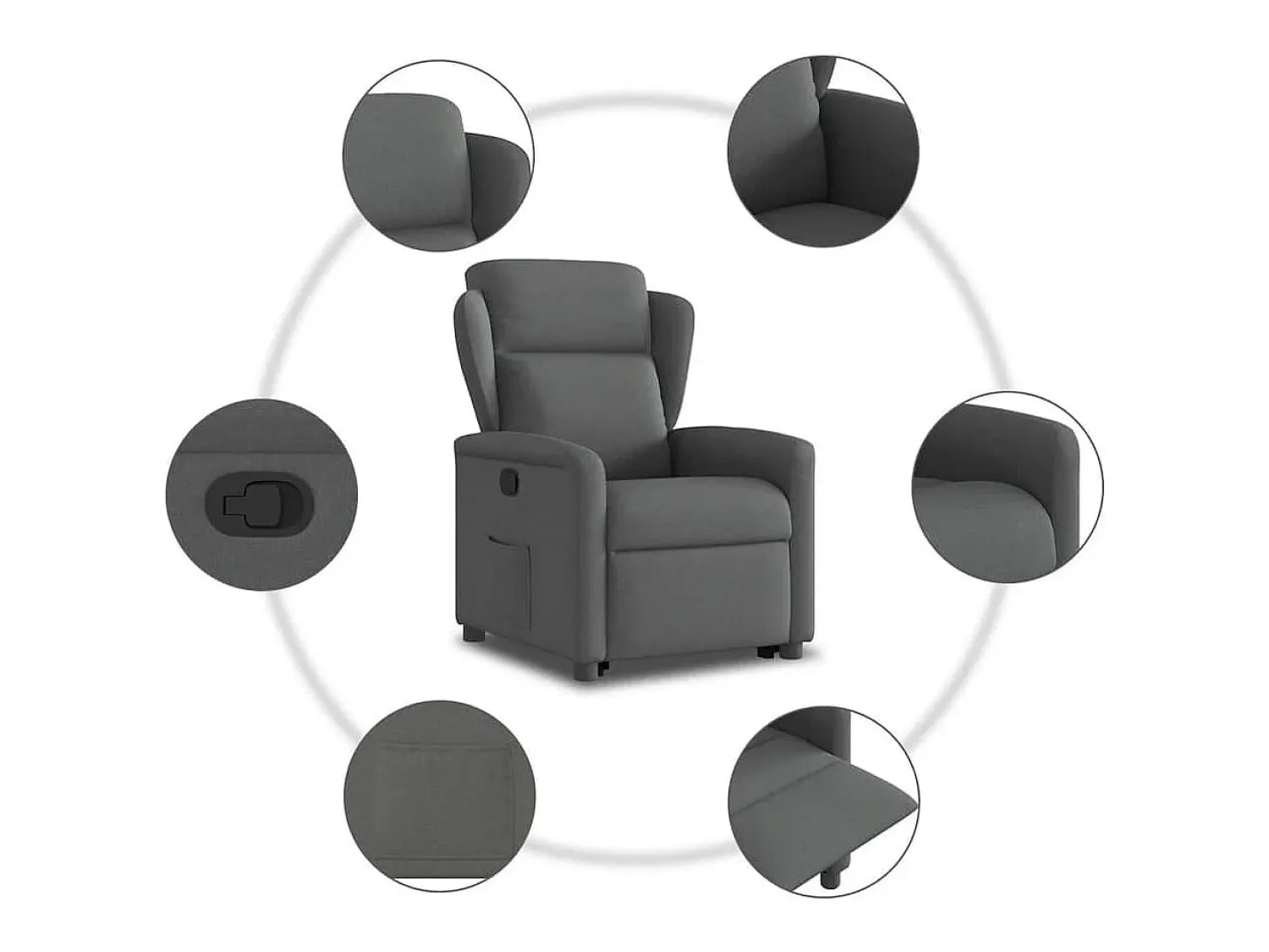 Clearance Poltrona Confortável | Poltrona reclinável elevatória tecido cinzento-escuro SHL783607 Cinza antracite