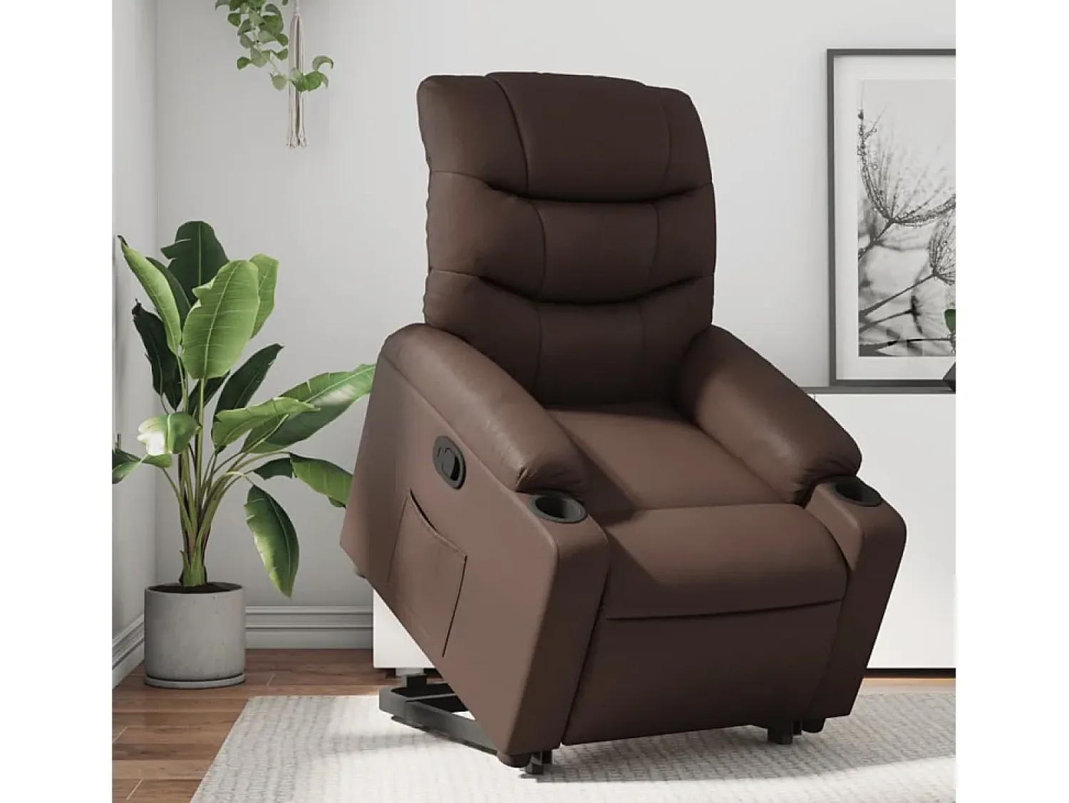 Poltrona* Poltrona Confortável | Poltrona reclinável elevatória couro artificial SHL491840 Castanho