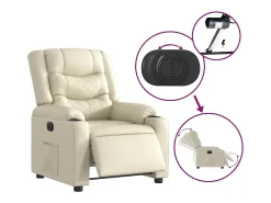 Poltrona| Poltrona Confortável | Poltrona reclinável elétrica couro artificial cor SHL5269 Creme