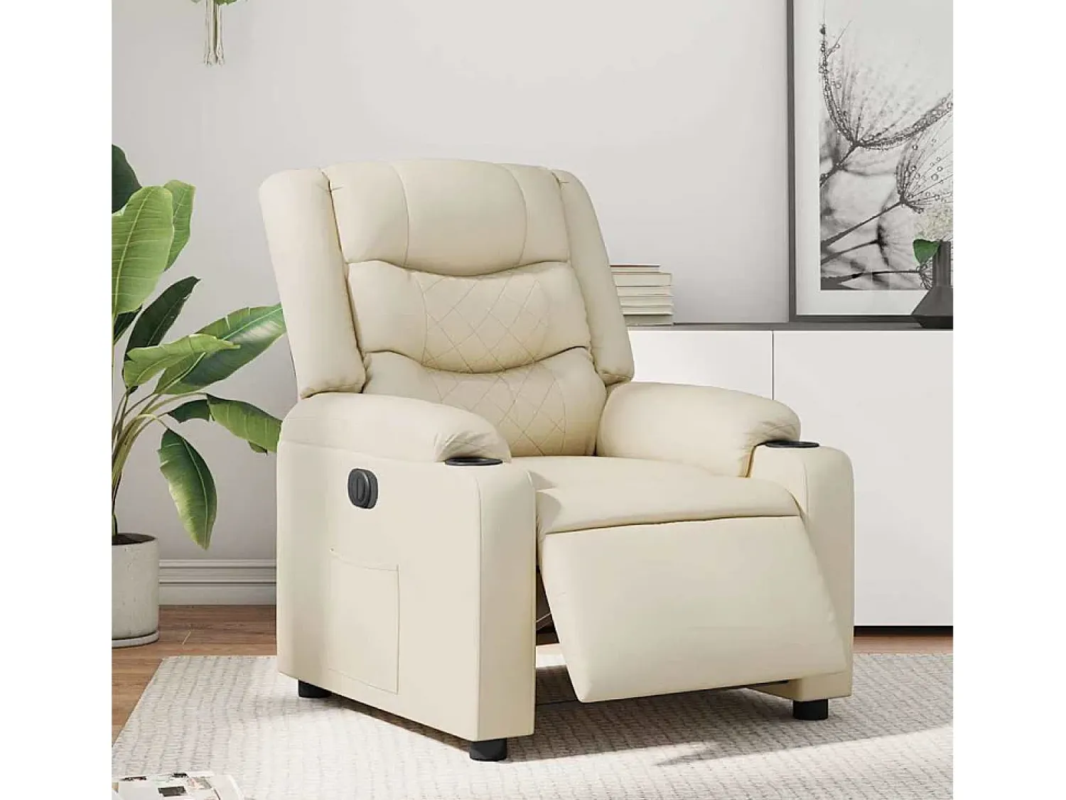 Poltrona| Poltrona Confortável | Poltrona reclinável elétrica couro artificial cor SHL5269 Creme
