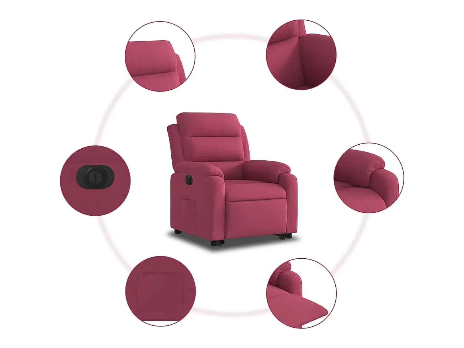 Poltrona| Poltrona Confortável | Poltrona reclinável elevatória elétrica veludo -tinto SHL329154 Vermelho