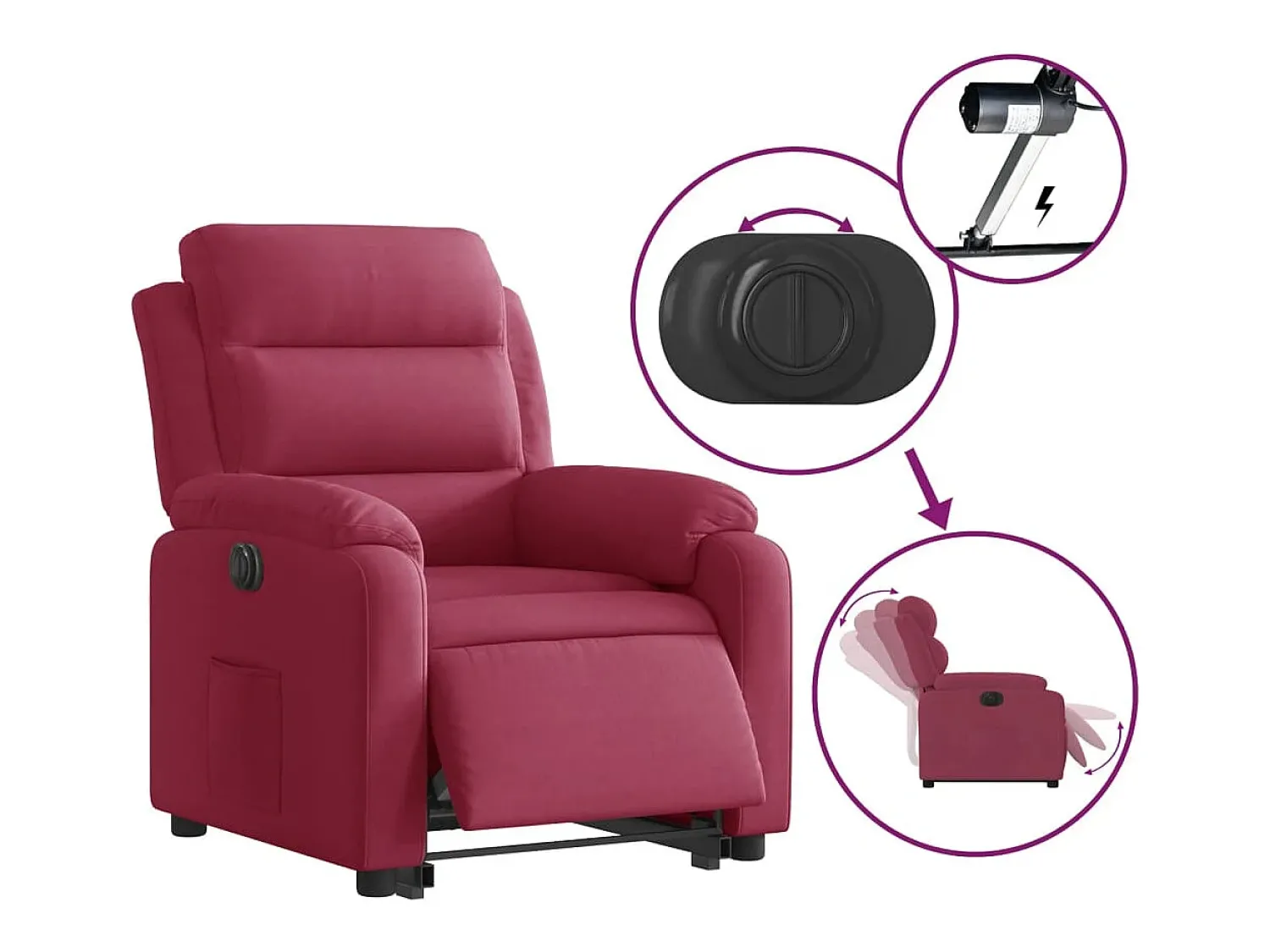 Poltrona| Poltrona Confortável | Poltrona reclinável elevatória elétrica veludo -tinto SHL329154 Vermelho