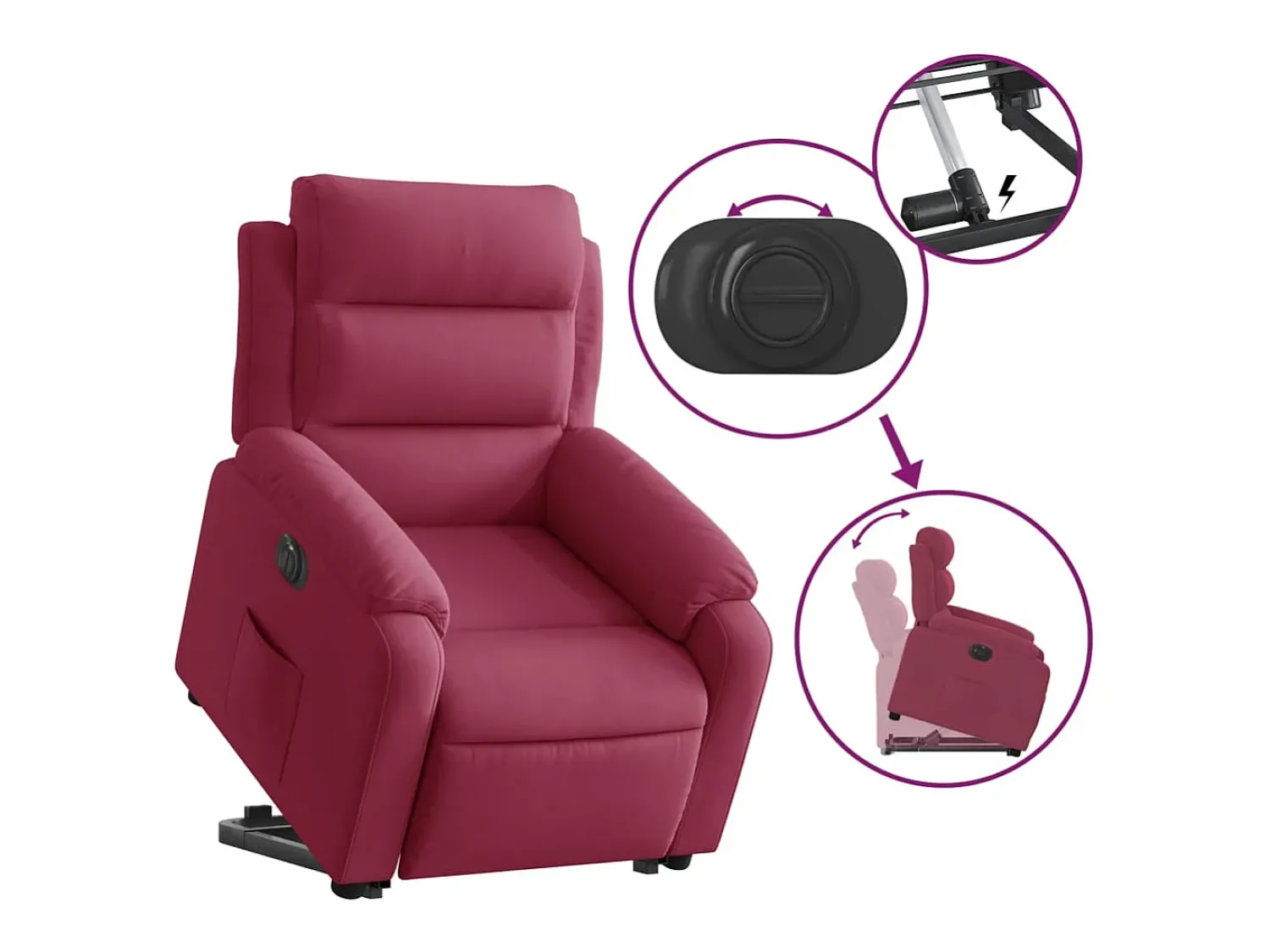 Poltrona| Poltrona Confortável | Poltrona reclinável elevatória elétrica veludo -tinto SHL329154 Vermelho