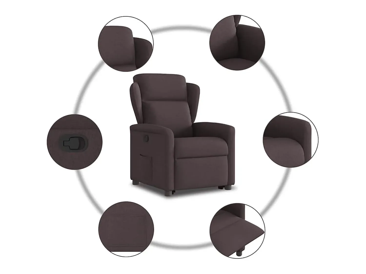 New Poltrona Confortável | Poltrona reclinável elevatória tecido -escuro SHL197168 Castanho