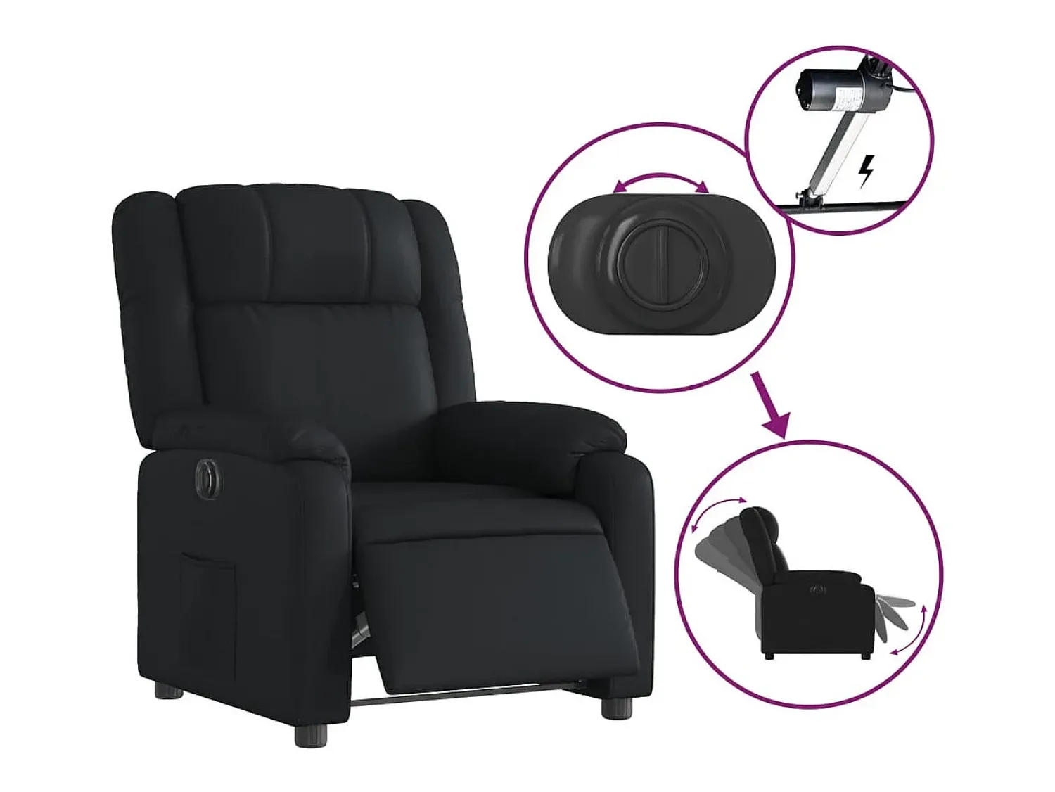 Online Poltrona Confortável | Poltrona reclinável elétrica couro artificial SHL107486 Preto