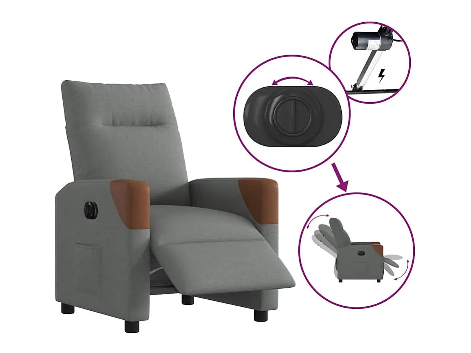 New Poltrona Confortável | Poltrona reclinável elétrica tecido cinzento-escuro SHL998565 Cinza antracite