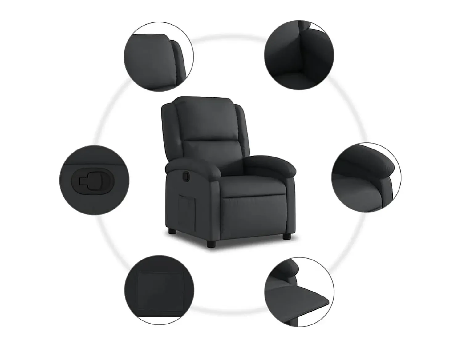 Poltrona* Poltrona Confortável | Poltrona reclinável em couro legítimo SHL628990 Preto