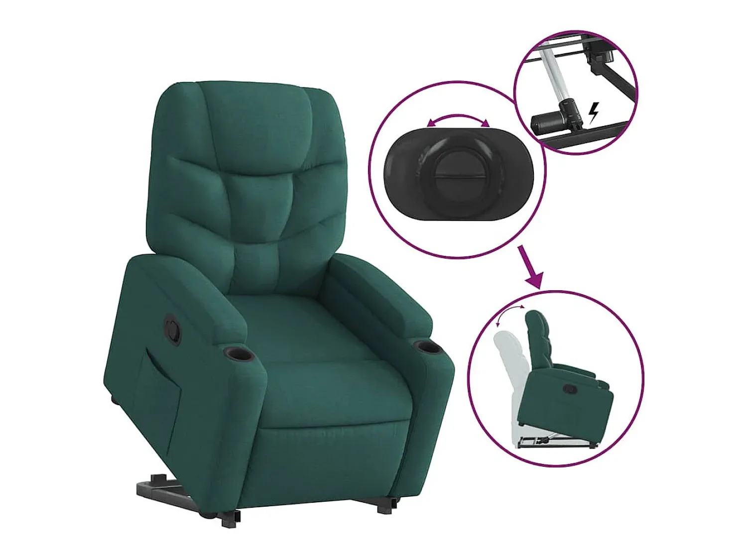 Poltrona Confortável | Poltrona reclinável elevatória tecido verde-escuro SHL11395^ Poltrona