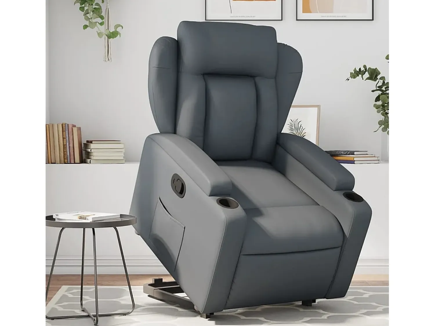 Outlet Poltrona Confortável | Poltrona reclinável elevatória couro artificial SHL744491 Cinzento