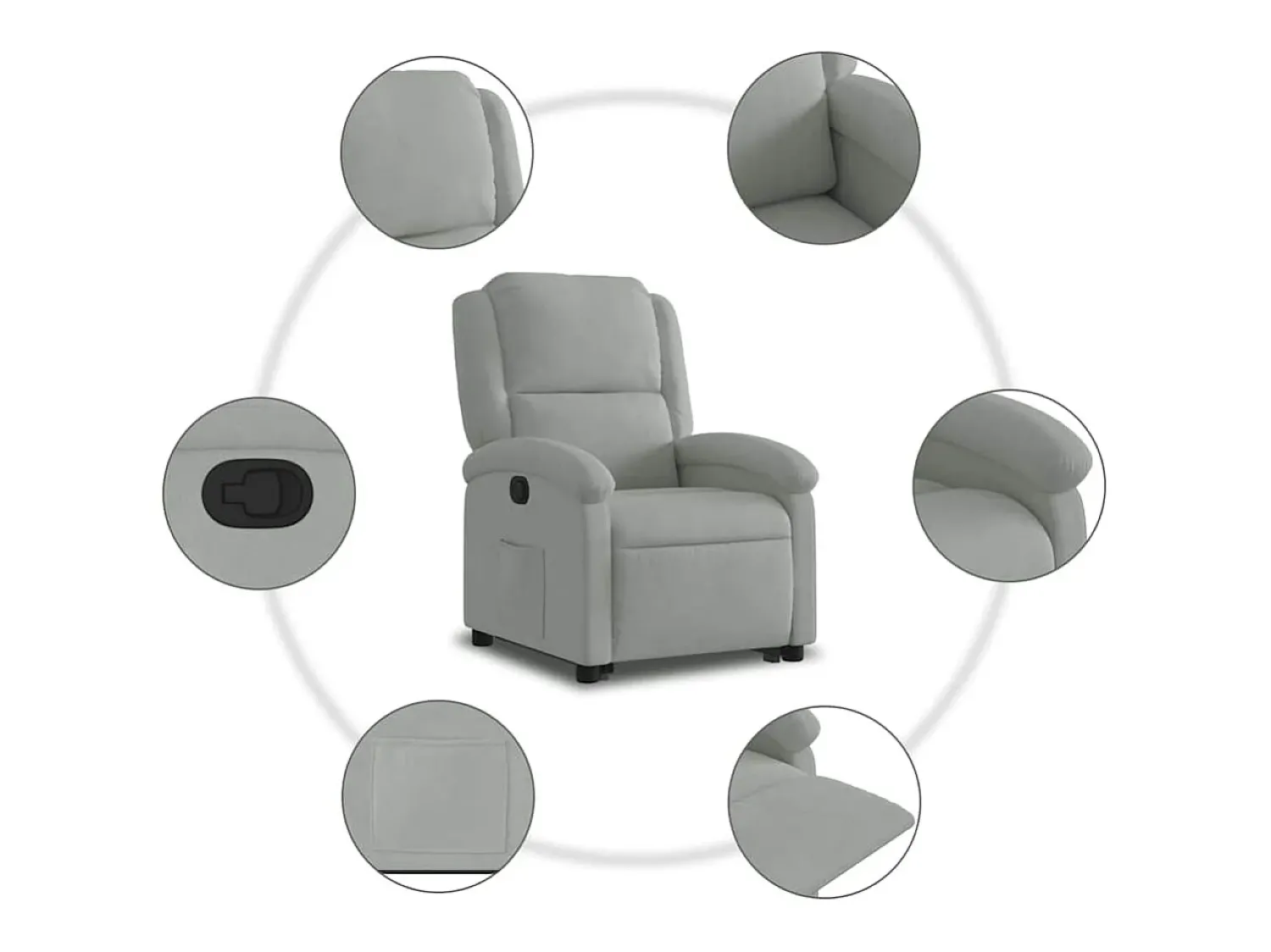 Clearance Poltrona Confortável | Poltrona reclinável elevatória veludo cinza-claro SHL49211 Cinzento