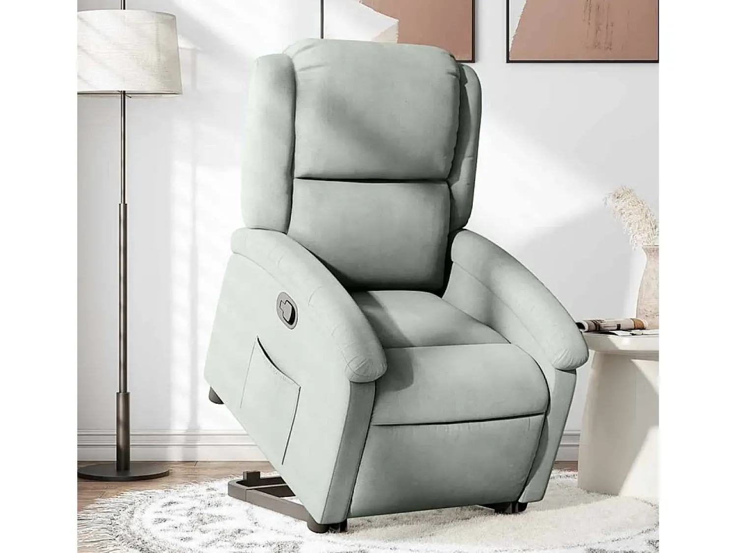 Clearance Poltrona Confortável | Poltrona reclinável elevatória veludo cinza-claro SHL49211 Cinzento