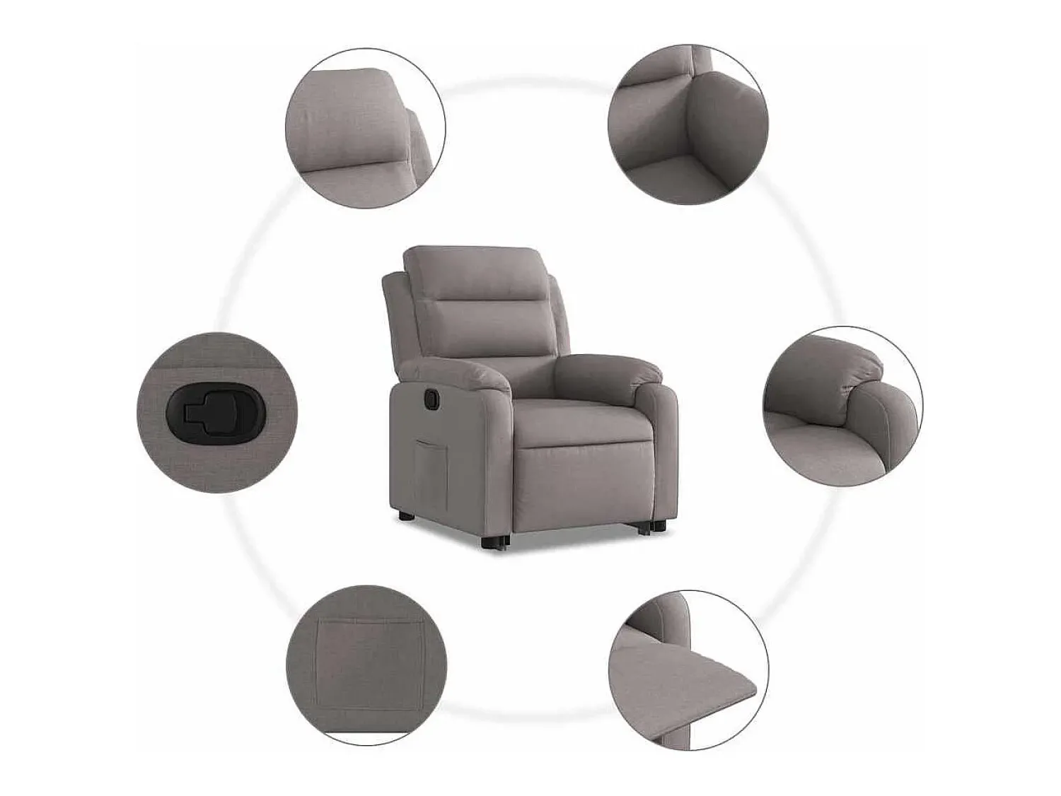Poltrona| Poltrona Confortável | Poltrona reclinável elevatória tecido cinzento-acastanhado SHL131426 Taupe