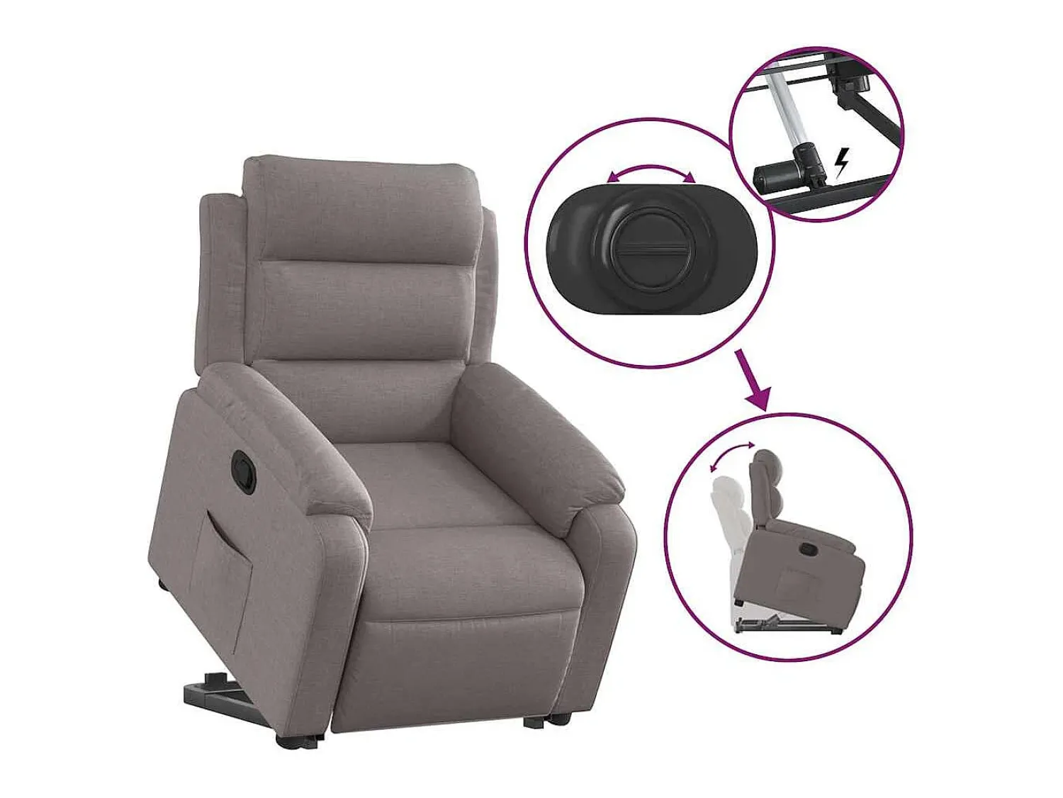 Poltrona| Poltrona Confortável | Poltrona reclinável elevatória tecido cinzento-acastanhado SHL131426 Taupe