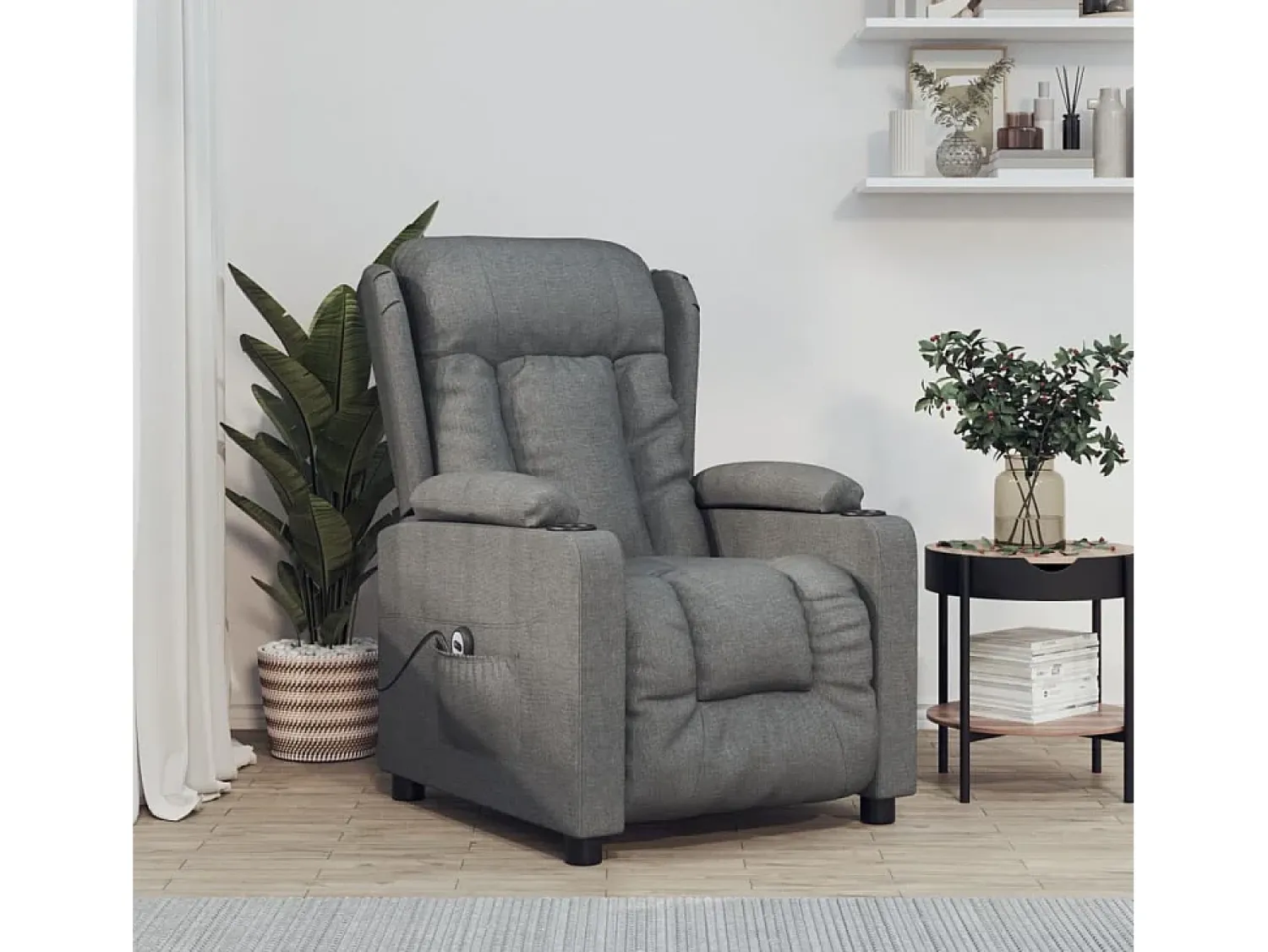 Poltrona Confortável | Poltrona reclinável elétrica tecido cinzento-escuro SHL661821^ Poltrona