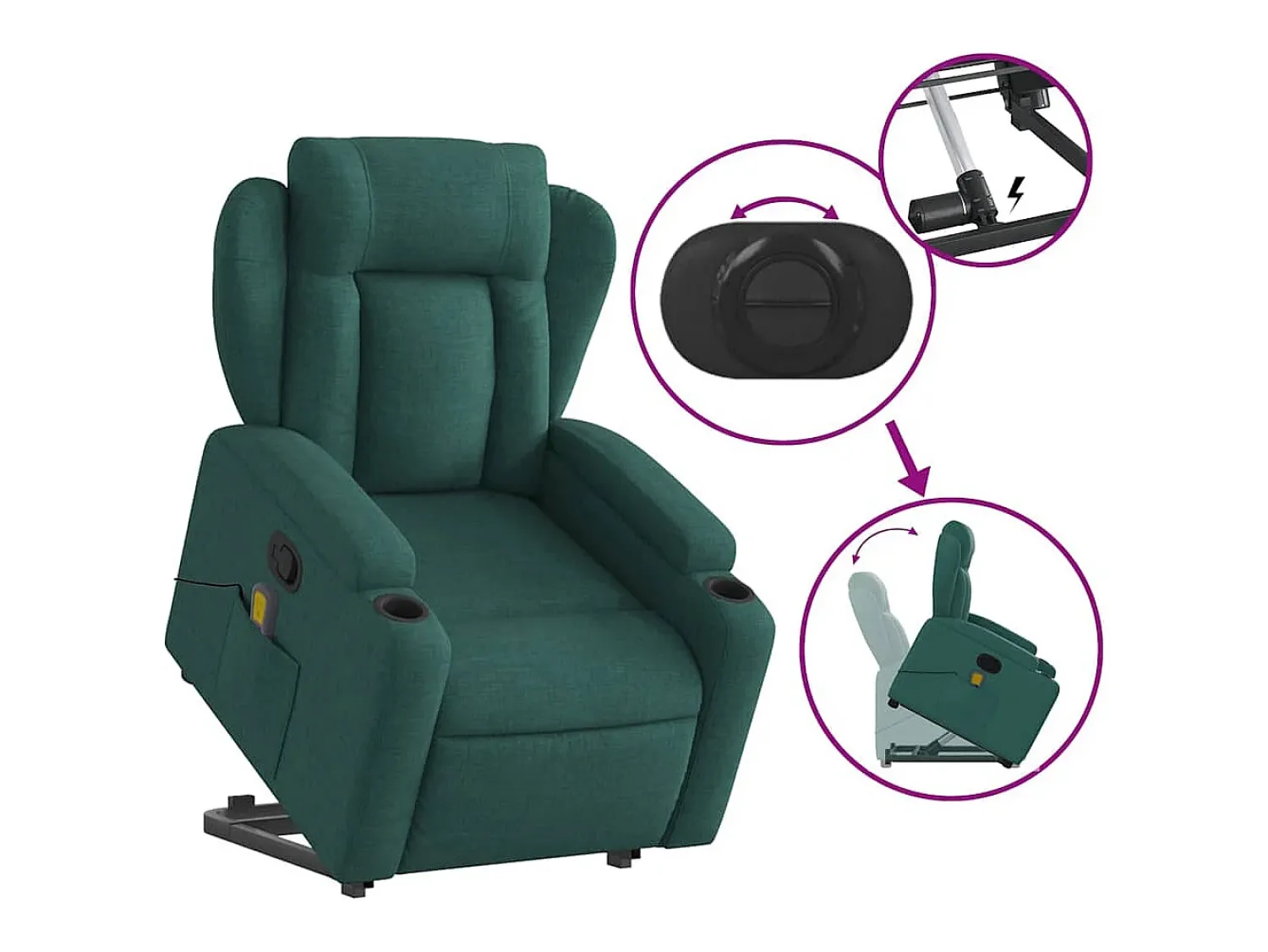 Poltrona* Poltrona Confortável | Poltrona reclinável elevatória de massagens tecido verde-escuro SHL919554 Verde pinho