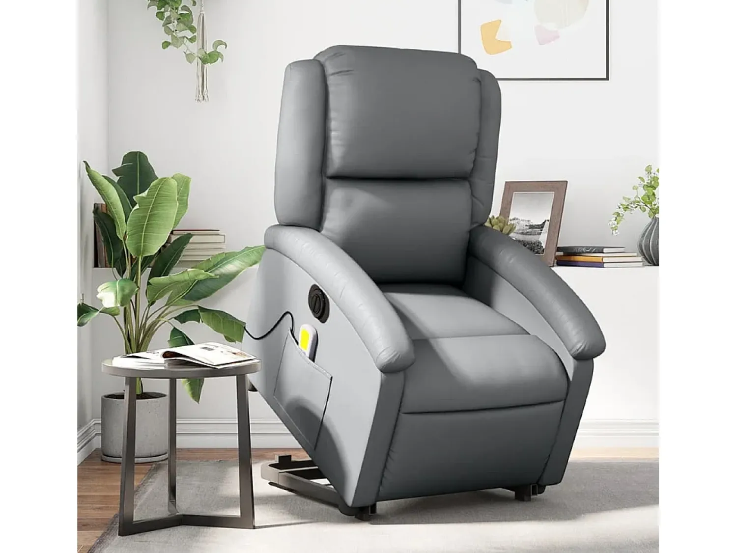Poltrona Confortável | Poltrona reclinável elevatória elétrica couro artificial cinza SHL621223 Cinzento