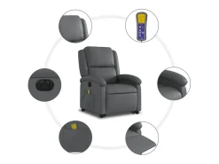 Poltrona Confortável | Poltrona reclinável elevatória elétrica couro artificial cinza SHL621223 Cinzento