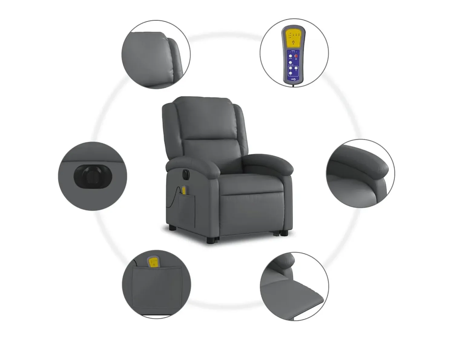 Poltrona Confortável | Poltrona reclinável elevatória elétrica couro artificial cinza SHL621223 Cinzento