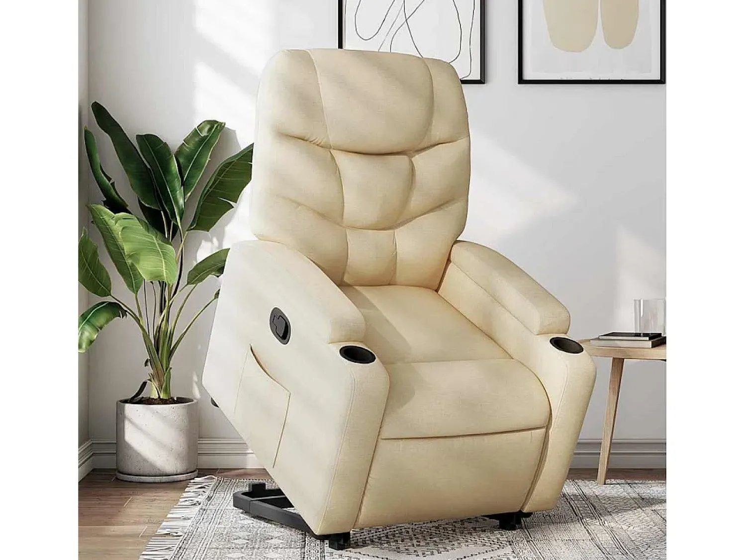 Poltrona Confortável | Poltrona reclinável elevatória tecido cor SHL157455 Creme