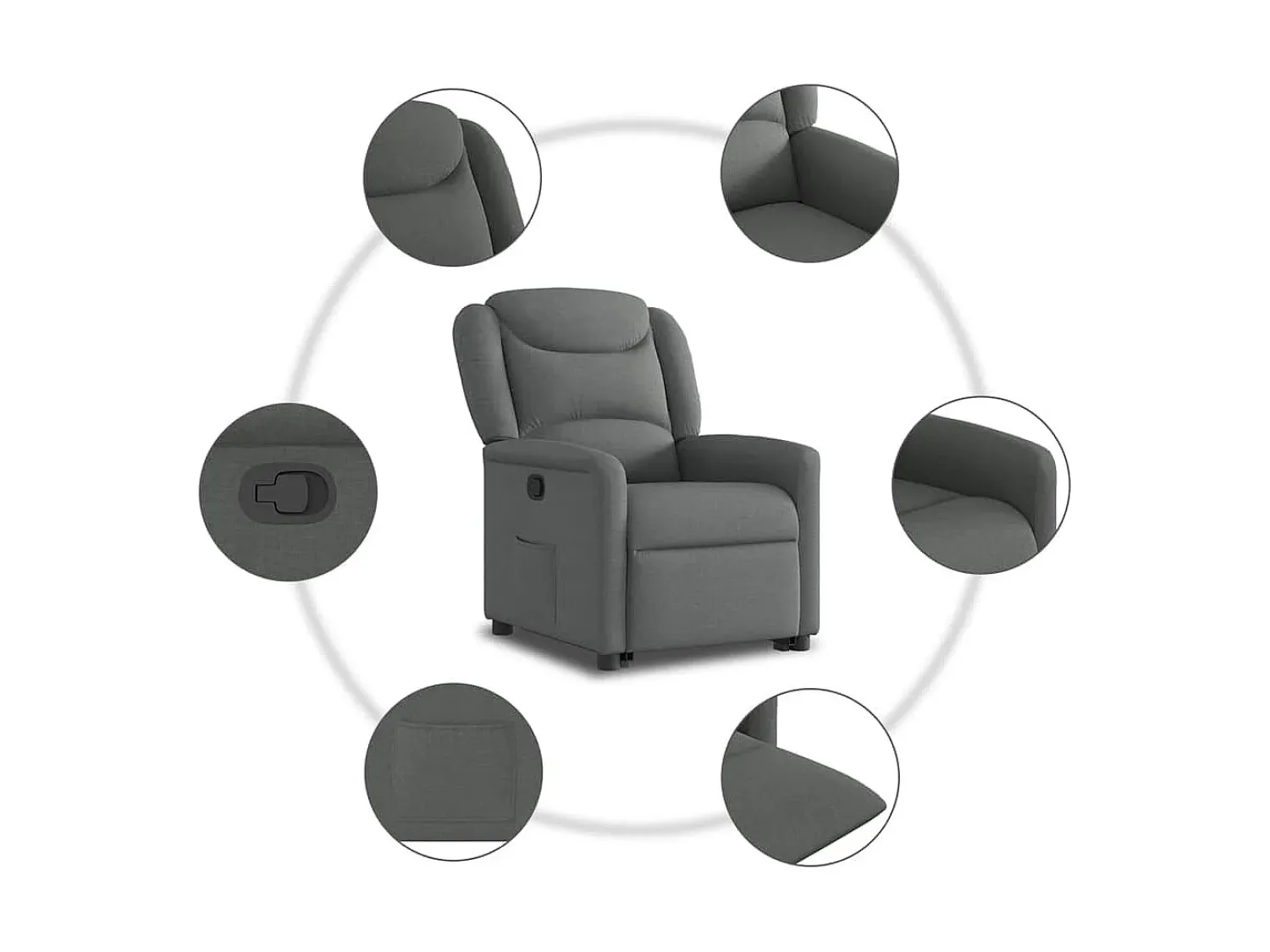 Poltrona Confortável | Poltrona reclinável elevatória tecido cinzento-escuro SHL71926^ Poltrona